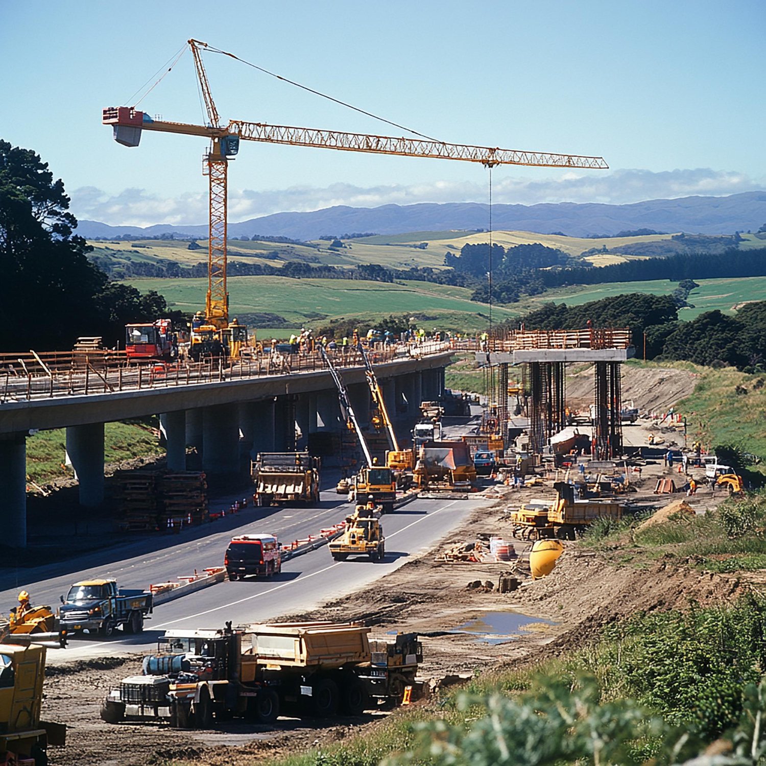 Piling and substructure columns under erection